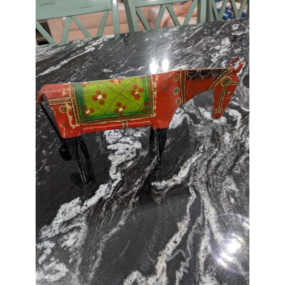 VTG Metal Sculpture Horse Hand Painted Folk Art Mid Century Vibrant Colors‎